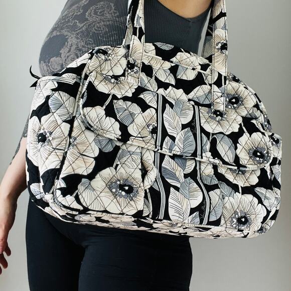 Vera Bradley Black and White Floral Weekender Tote Travel Bag